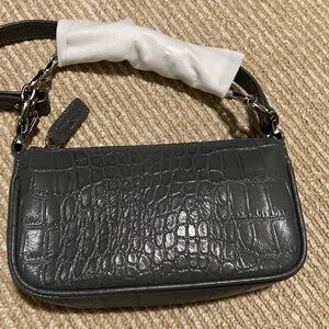 By Far Croc Leather Mini Rachel Bag Grey